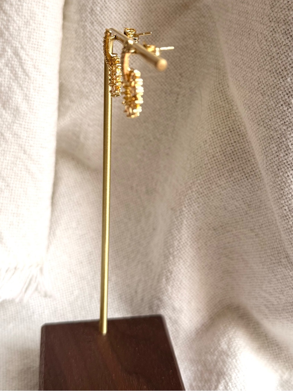 NEW! Gold Plated Champagne Crystal Earrings - Women Jewelry - Picture 4 of 6